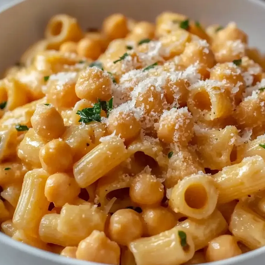 A bowl of pasta e ceci chickpeas dish.