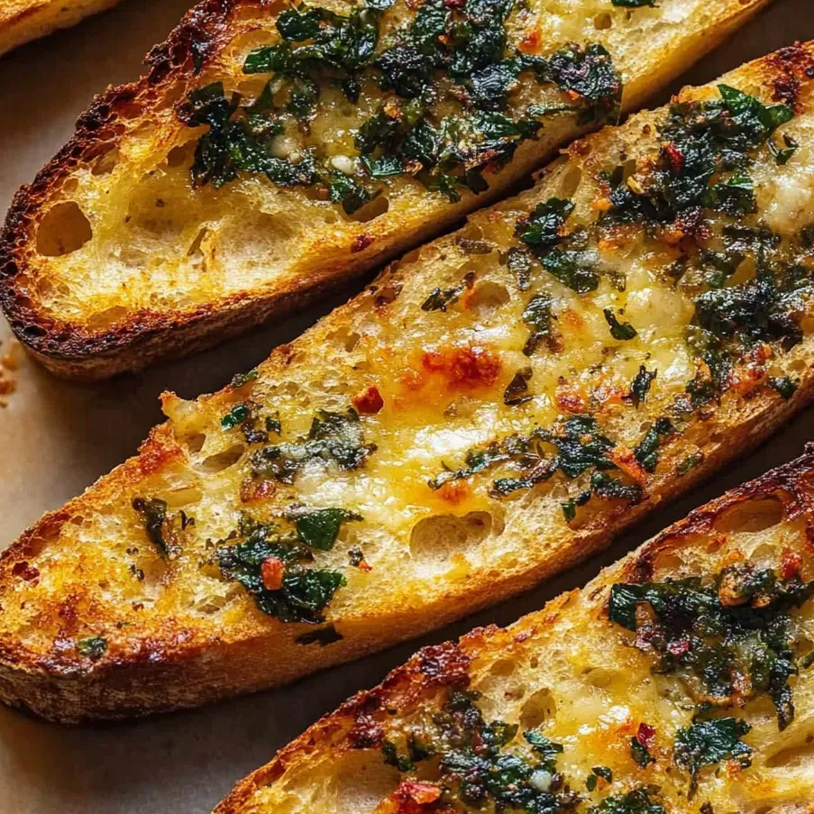 A slice of spicy calabrian garlic bread.