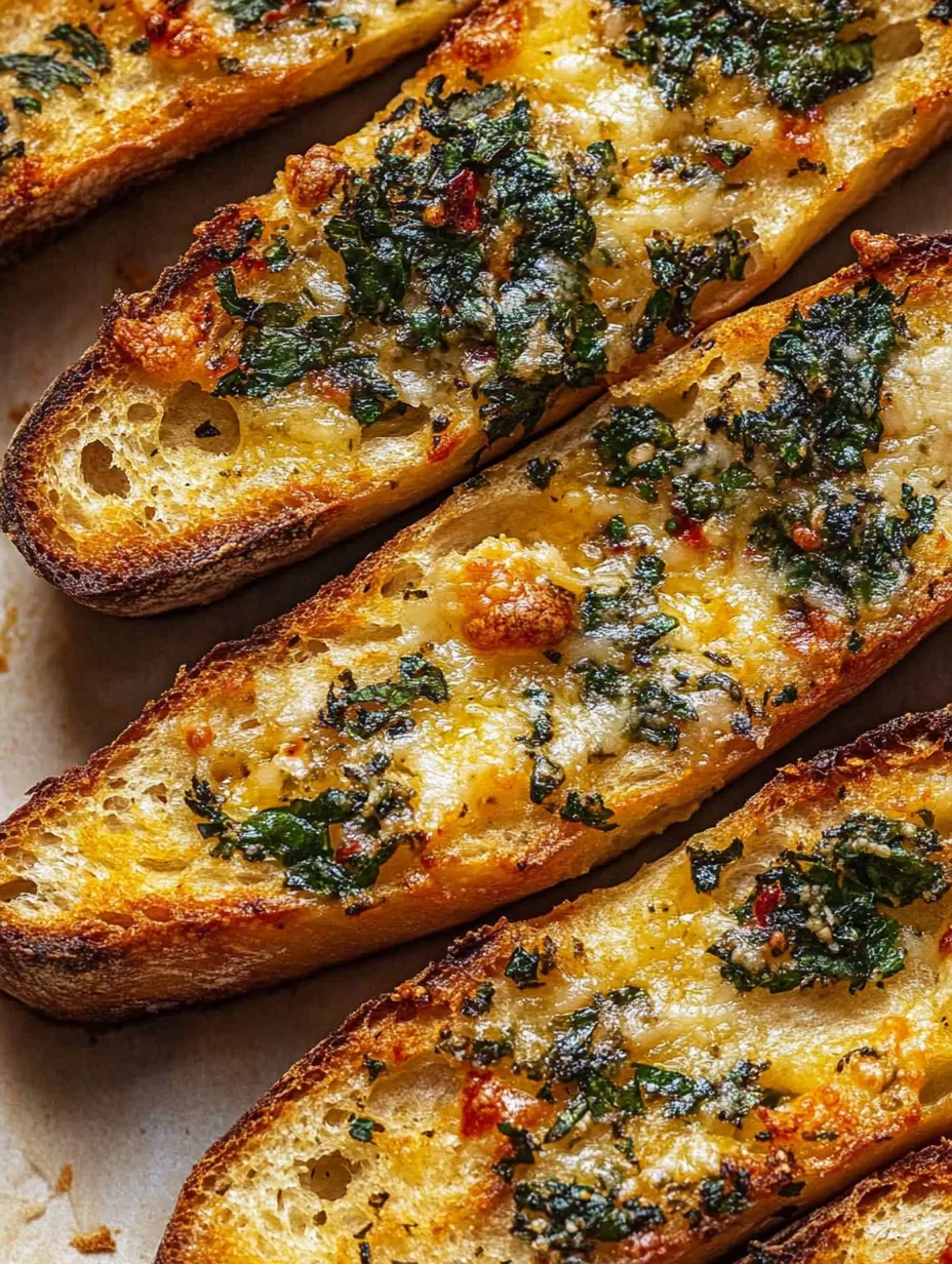 Bread with green topping.