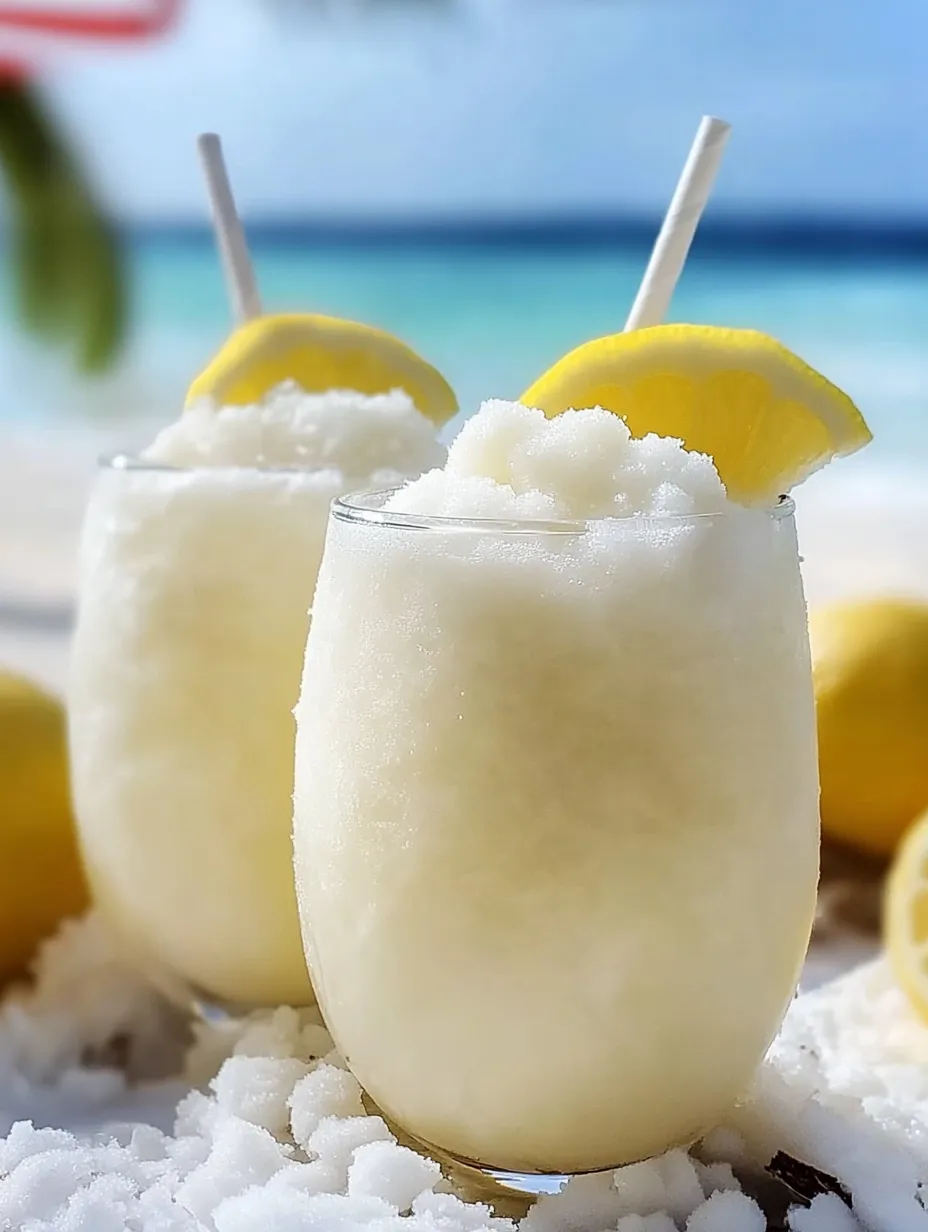 Two glasses of frozen coconut lemonade.