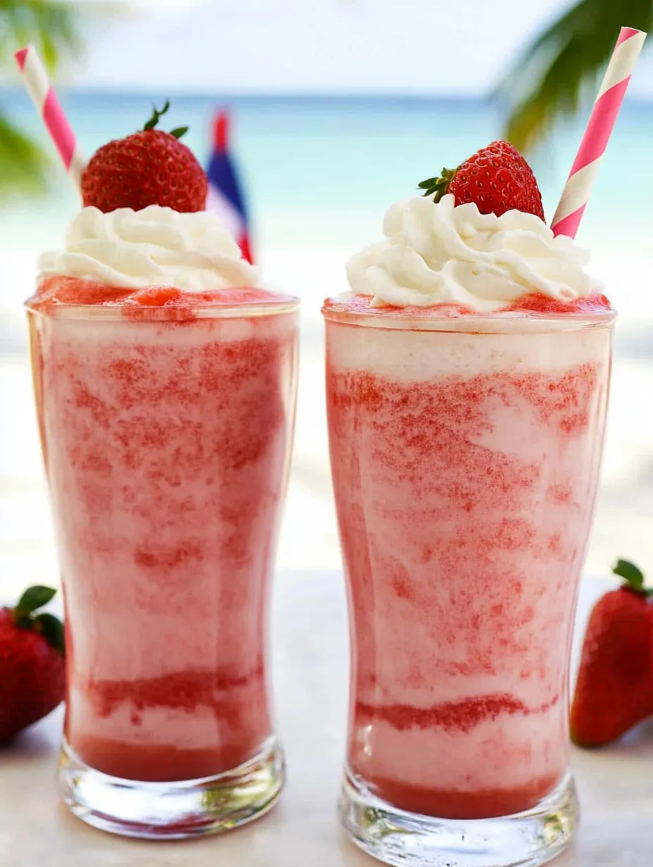 Two glasses of strawberry frappuccino.
