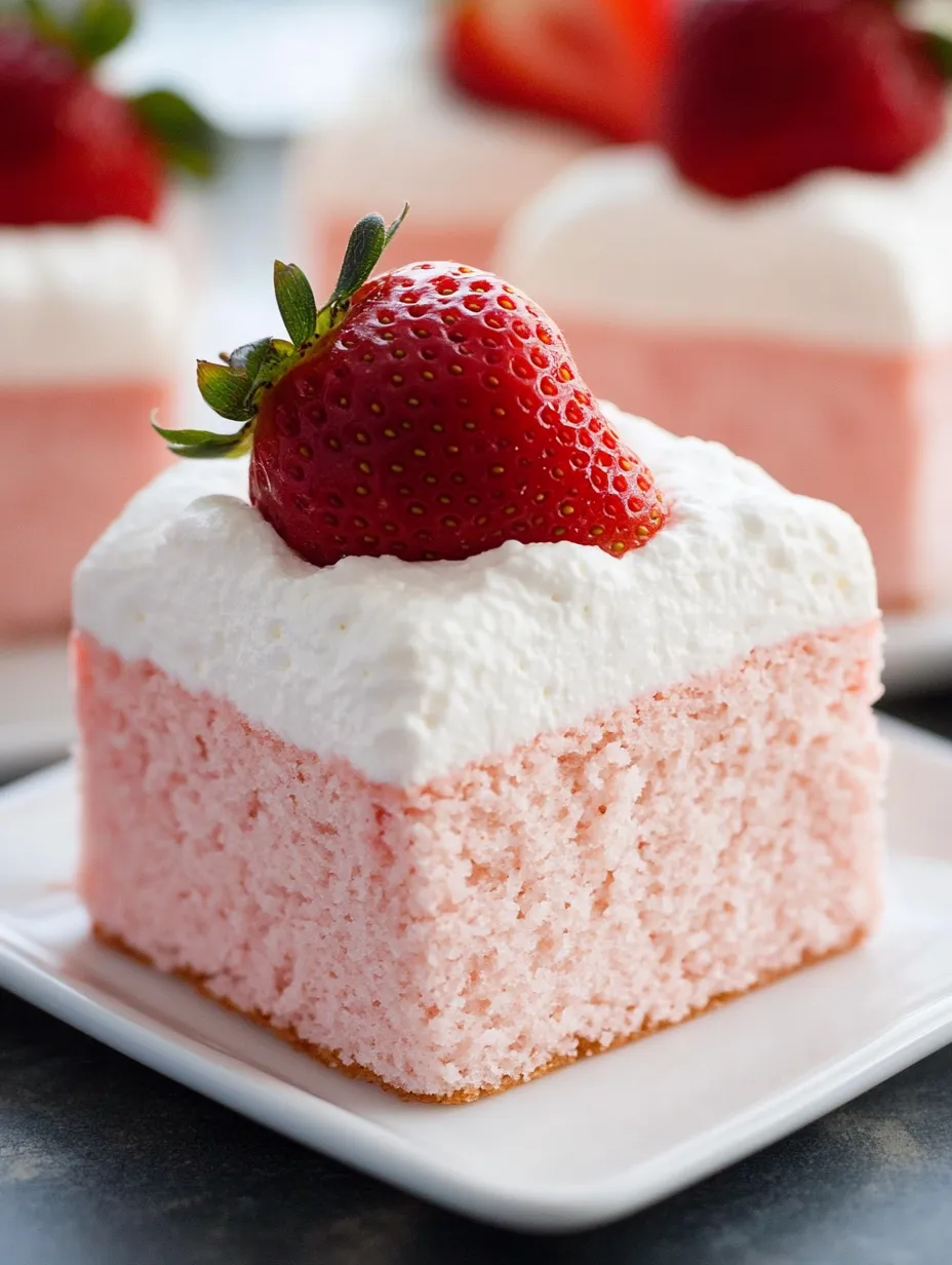 A slice of pink and white cake with a strawberry on top.