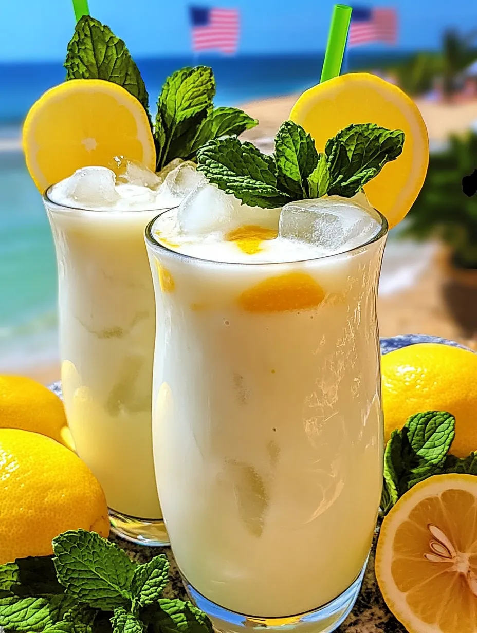 Two glasses of condensed milk lemonade with lemon twists.