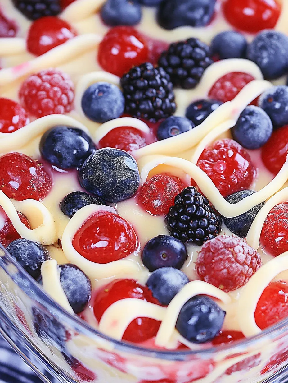 A bowl of berries and cream.