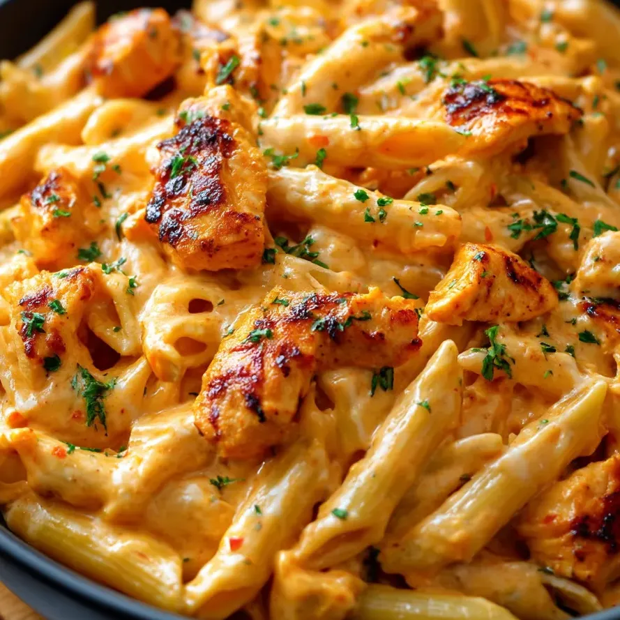 A one-pot buffalo ranch chicken penne dish.