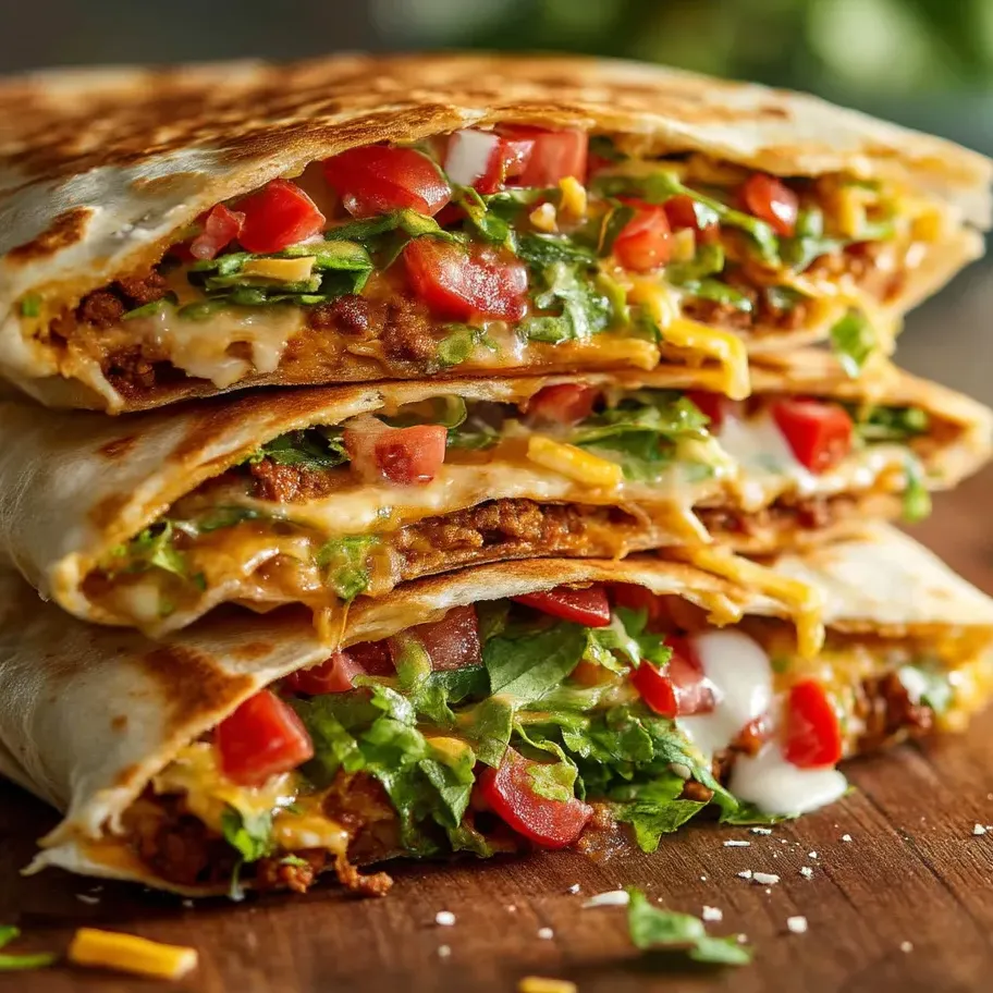 A stack of three copycat Crunchwrap Supremes.