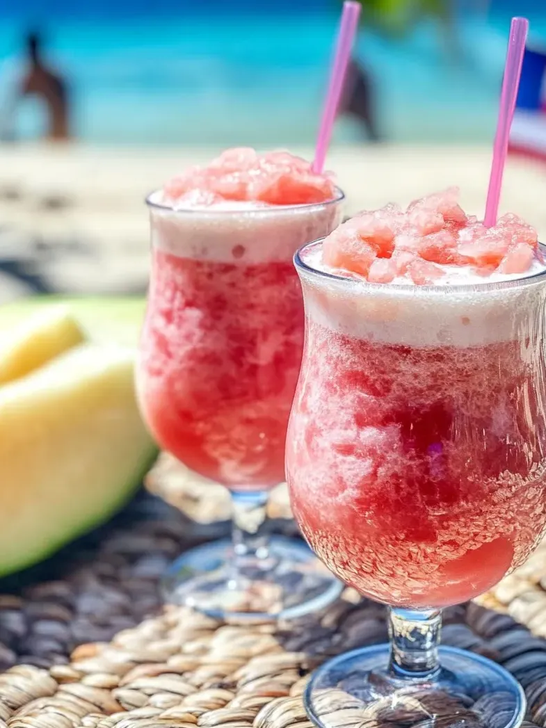 Two glasses of Otai Tongan Watermelon Drink.