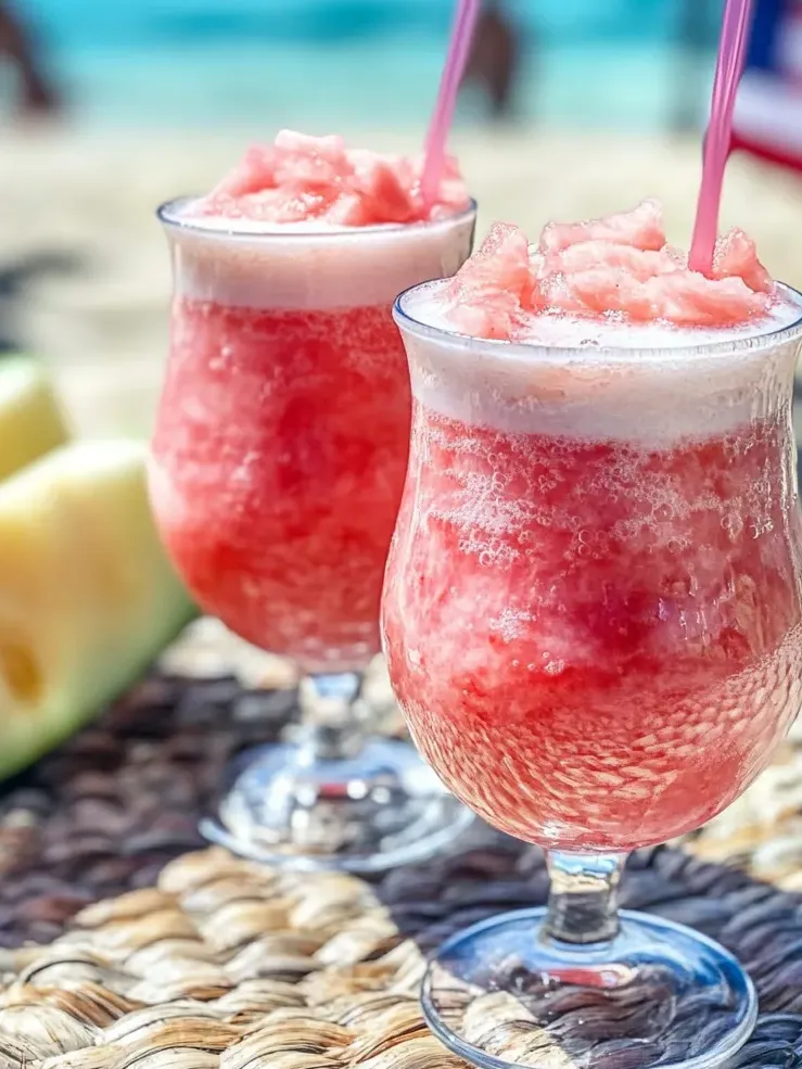 Two glasses of Otai Tongan Watermelon Drink.