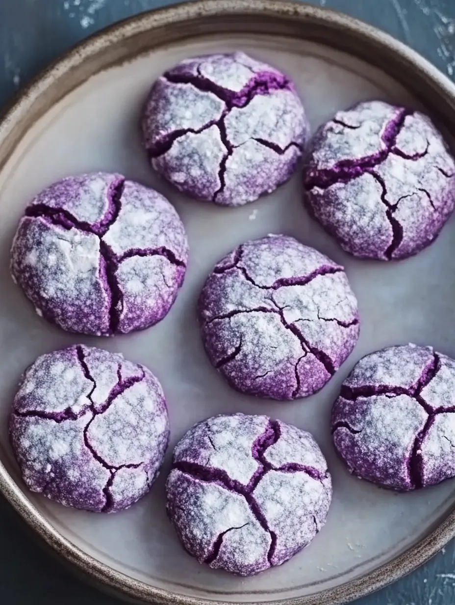 Purple crinkle cookies with white icing recipe.