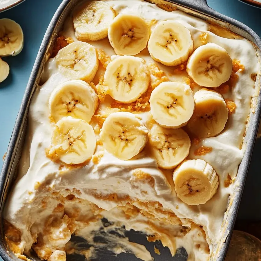A close up of a banana pudding lasagna delight.