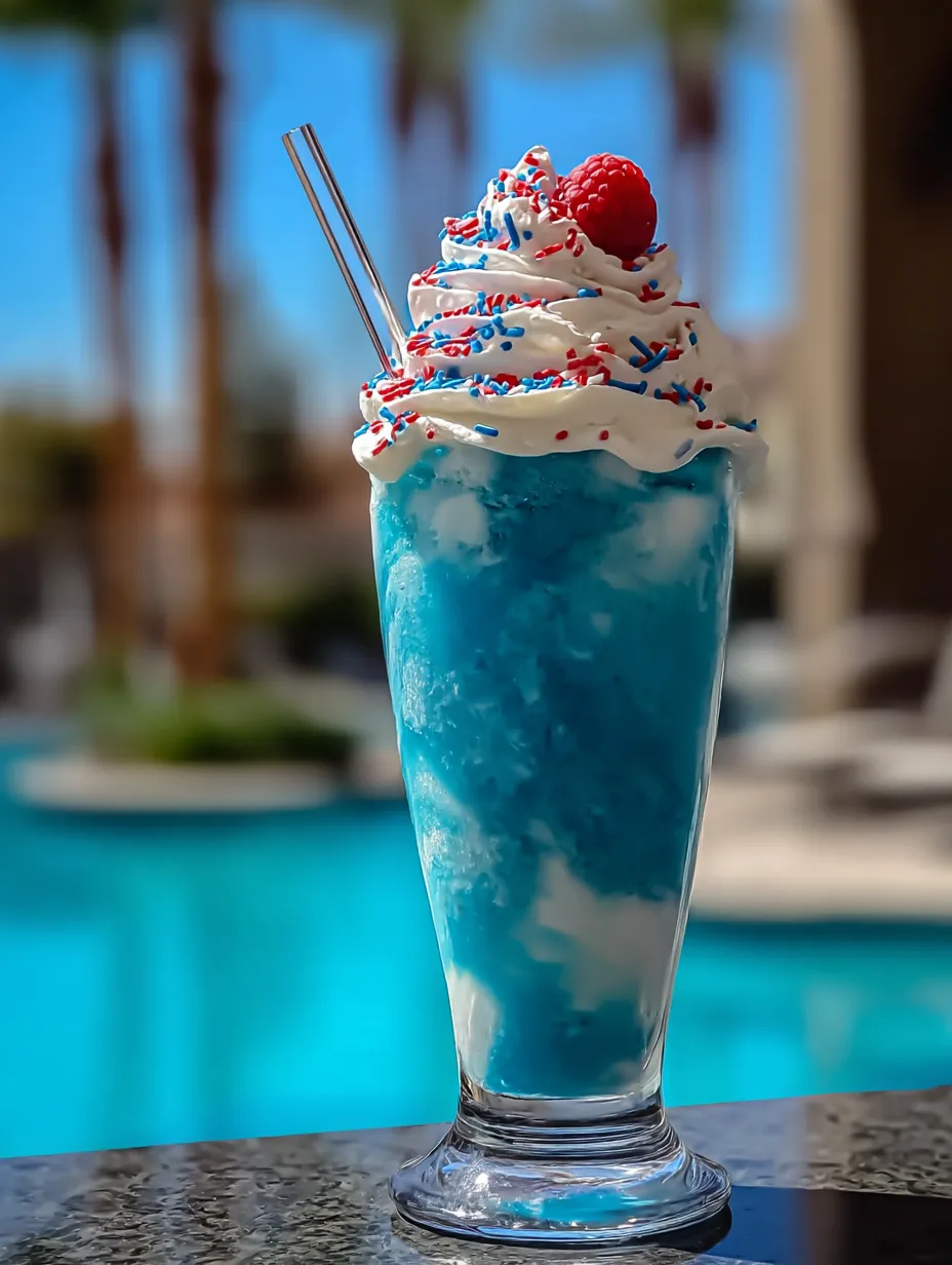 A blue raspberry slushie drink with a straw in it.