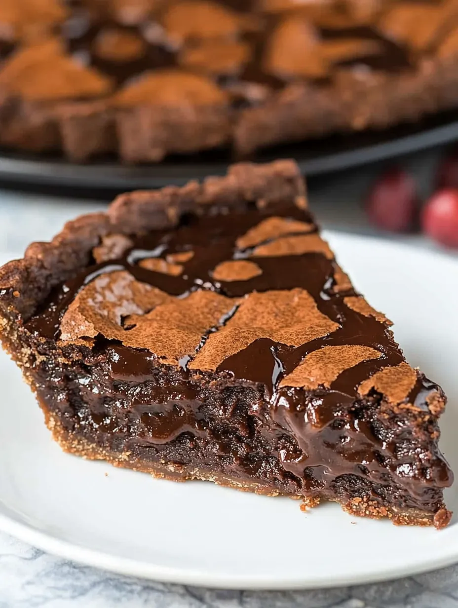 A slice of chocolate brownie pie.