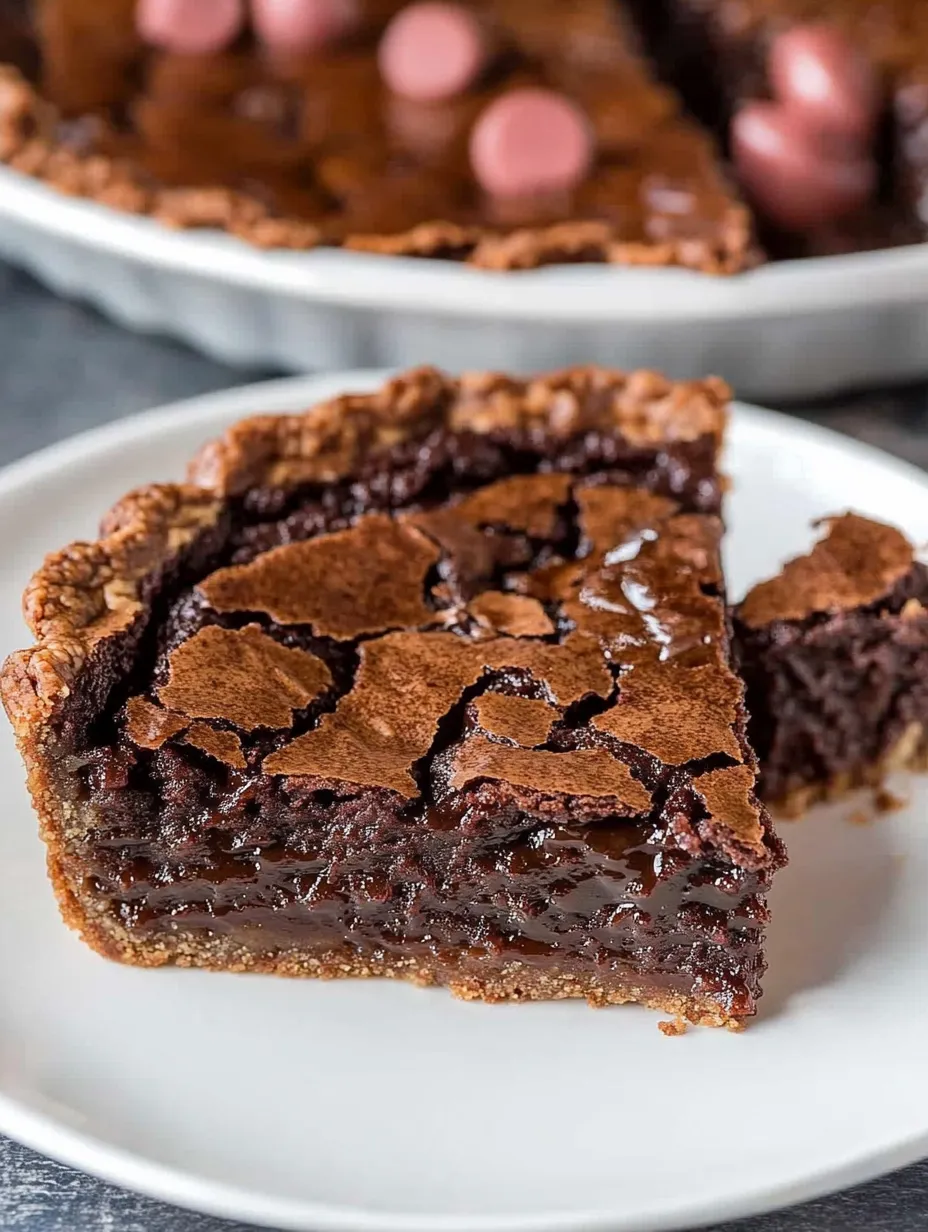 A slice of chocolate pie on a white plate.