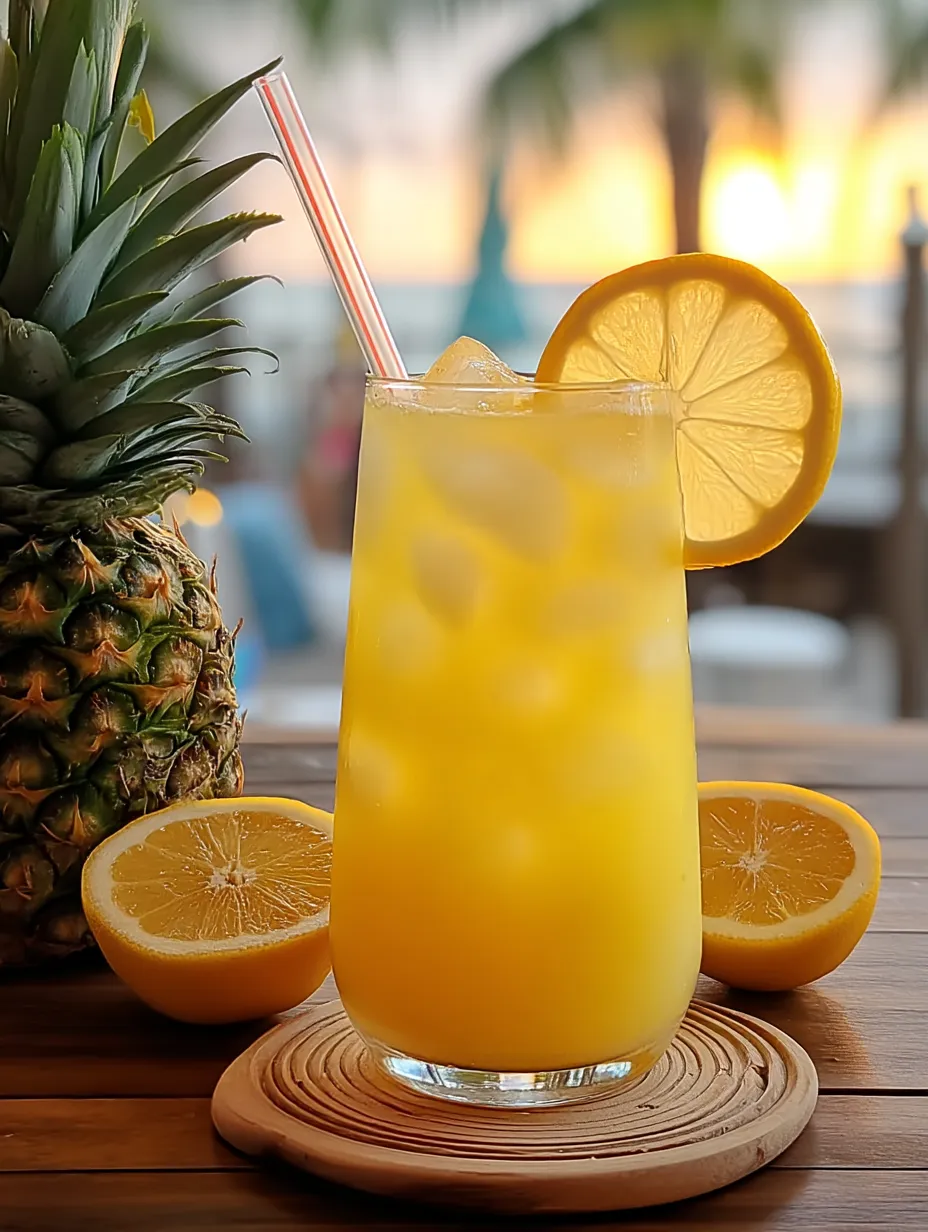 A glass of pineapple lemonade with a straw in it.