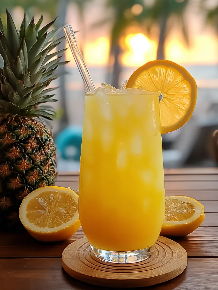 A glass of lemonade with a straw in it.