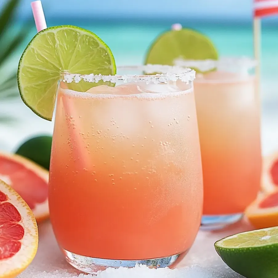 Two glasses of Paloma mocktails with grapefruit and lime.