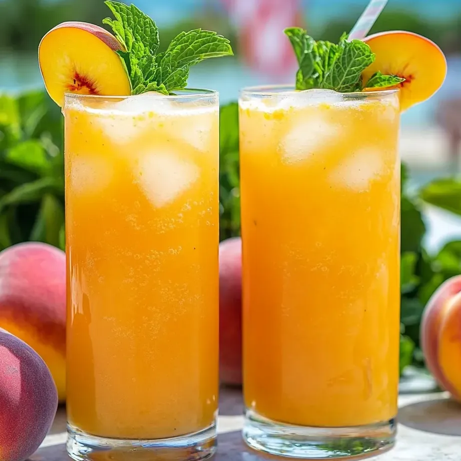 Two glasses of peach lemonade with fresh mint.