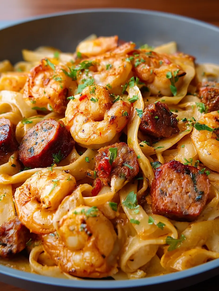 A plate of Jamaican Shrimp Creamy Pasta.