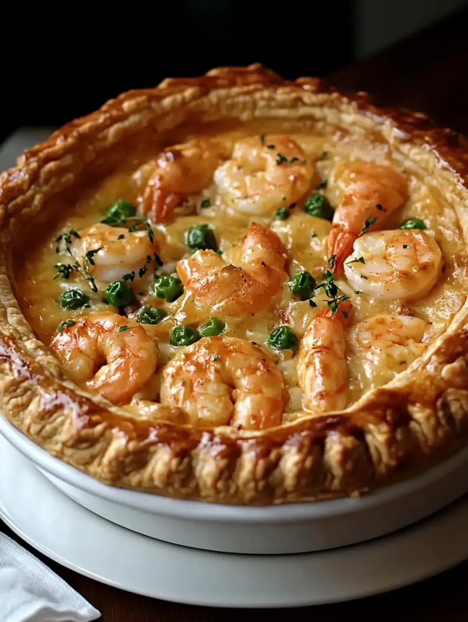 A Cajun Seafood Pot Pie with shrimp and peas.