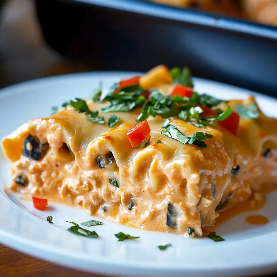 A plate of food with a Southwest Chicken Lasagna Roll Ups.