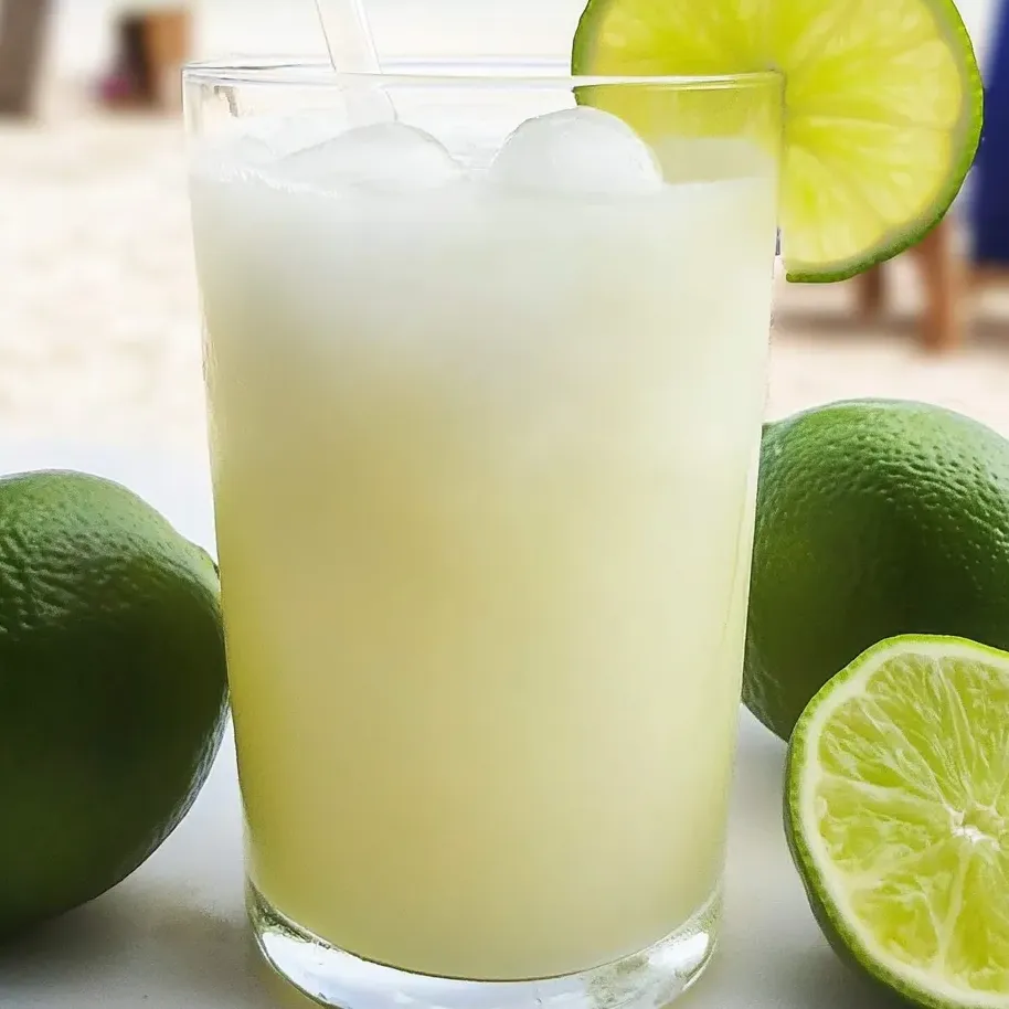 A glass of Brazilian lemonade with limes on the side.