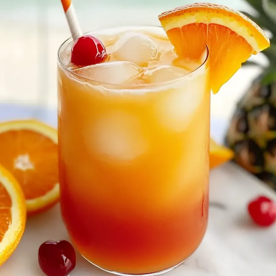 A glass of sweet sunrise mocktail virgin sunrise.