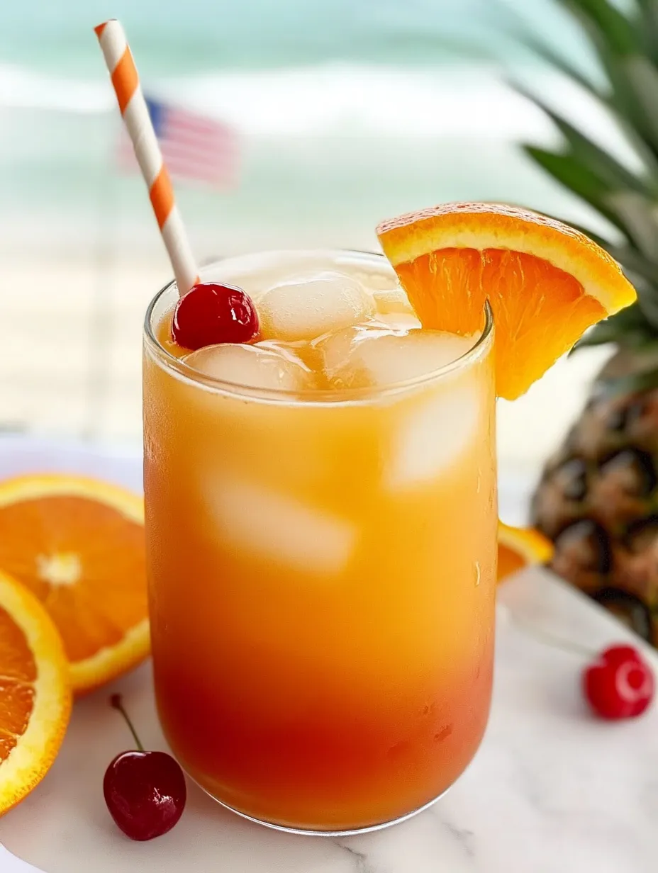 A glass of Sweet Sunrise Mocktail Virgin Sunrise.
