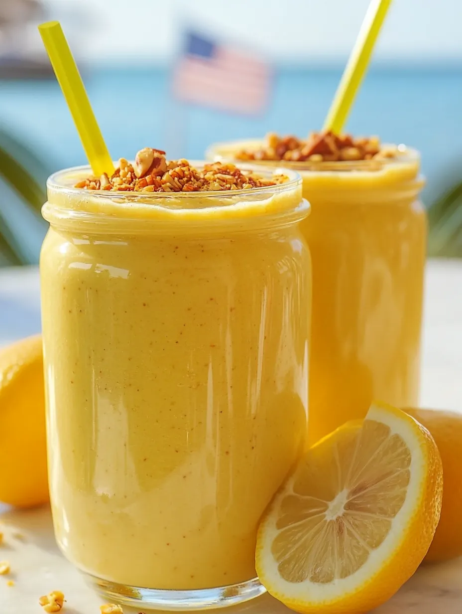 Two glasses of lemon cheesecake smoothie.