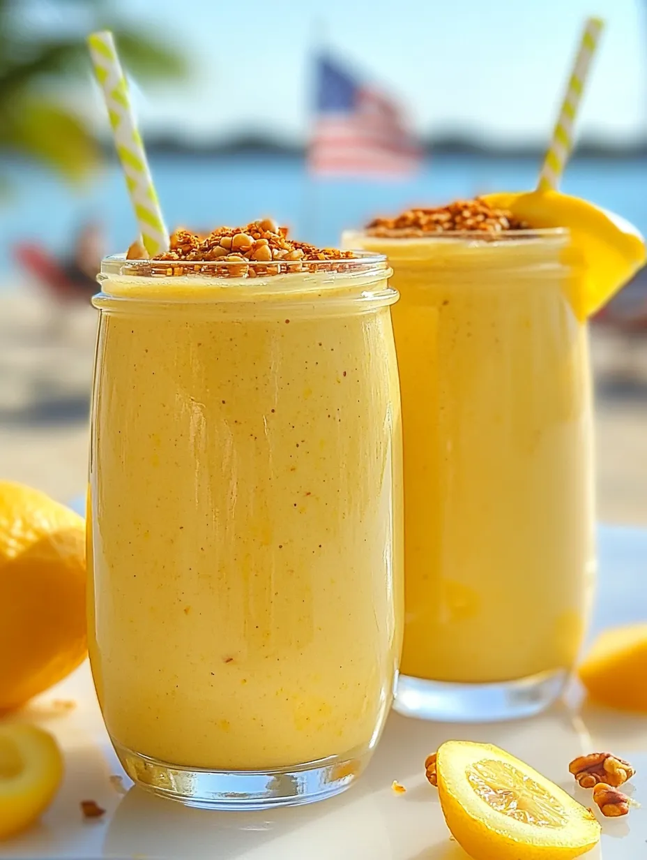 Two glasses of lemon cheesecake smoothie.