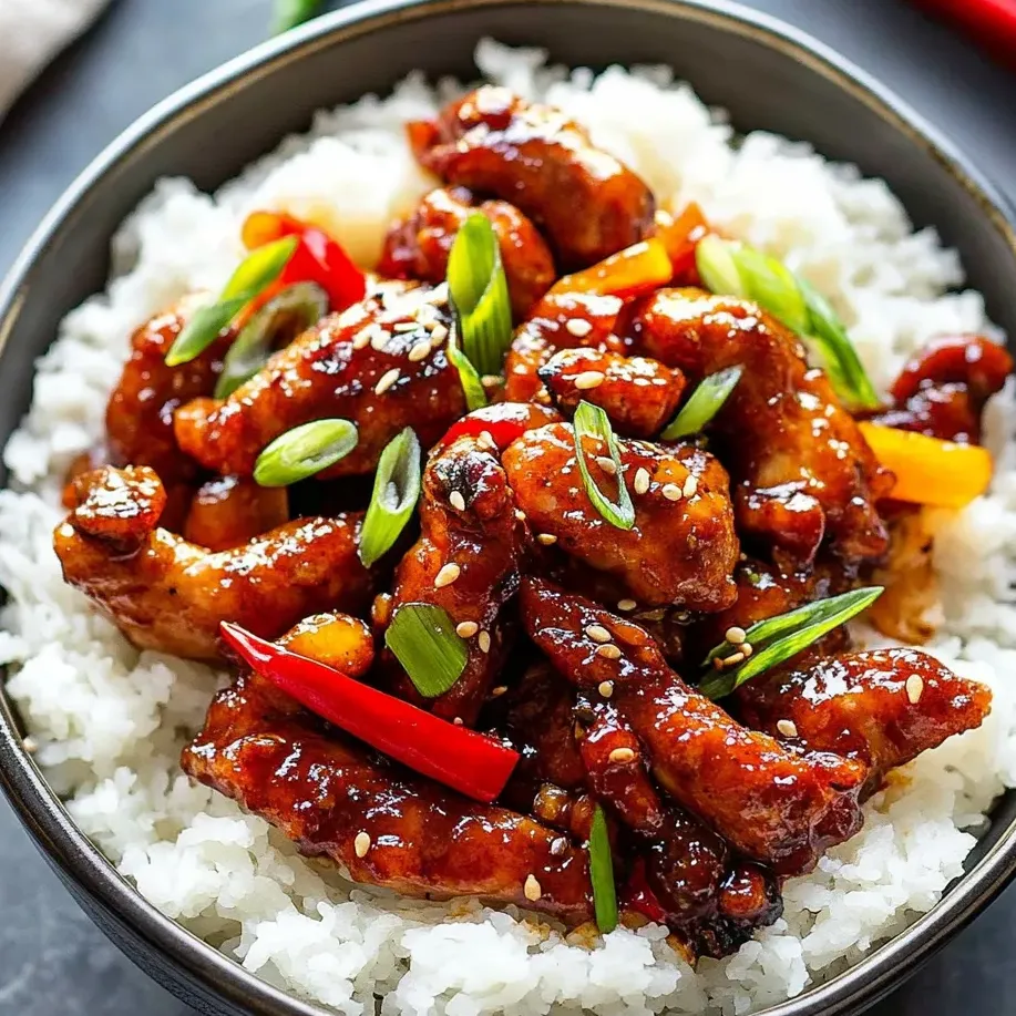 A bowl of Dragon Chicken with rice.