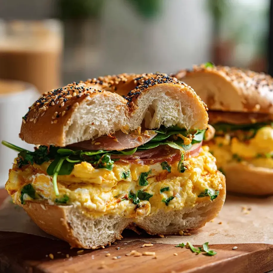 A sandwich with egg and bacon on a wooden table.