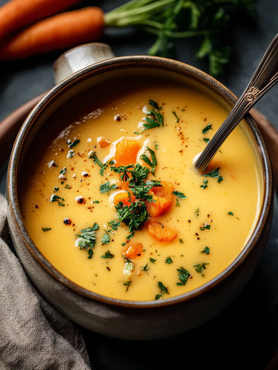 A bowl of soup with carrots.