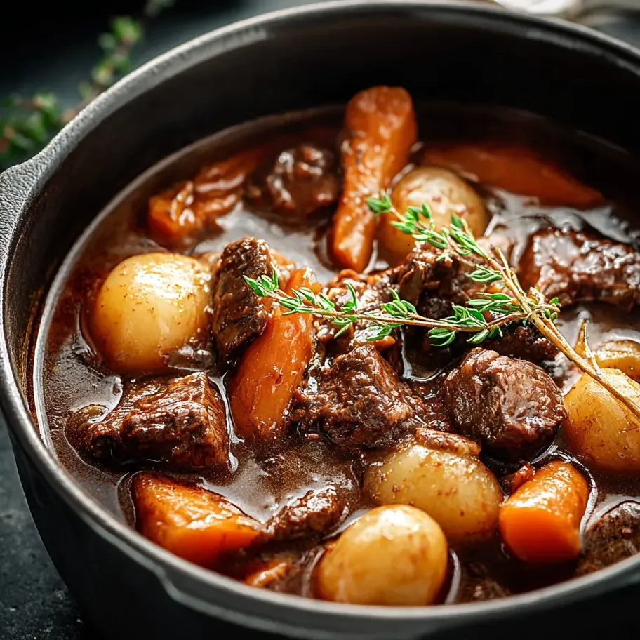 A pot of meat and vegetables.