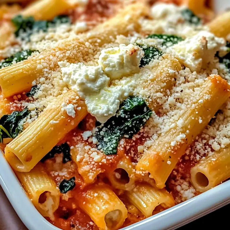 A bowl of pasta with cheese and spinach.