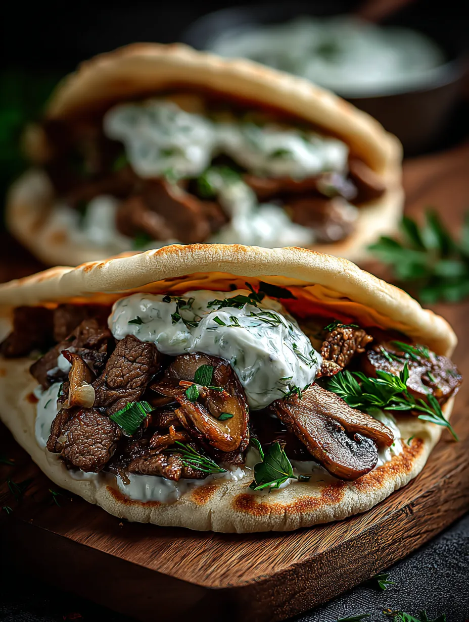 Two sandwiches with meat and vegetables on a wooden table.