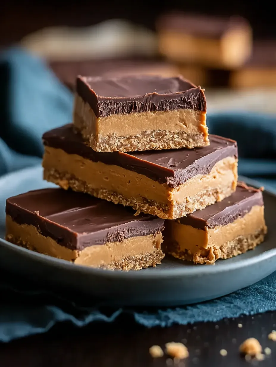 A plate of chocolate and peanut butter bars.