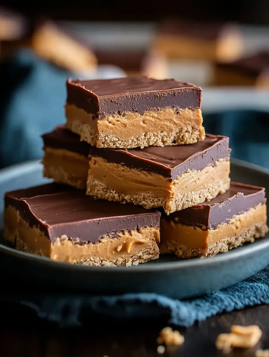 A stack of chocolate and peanut butter bars.