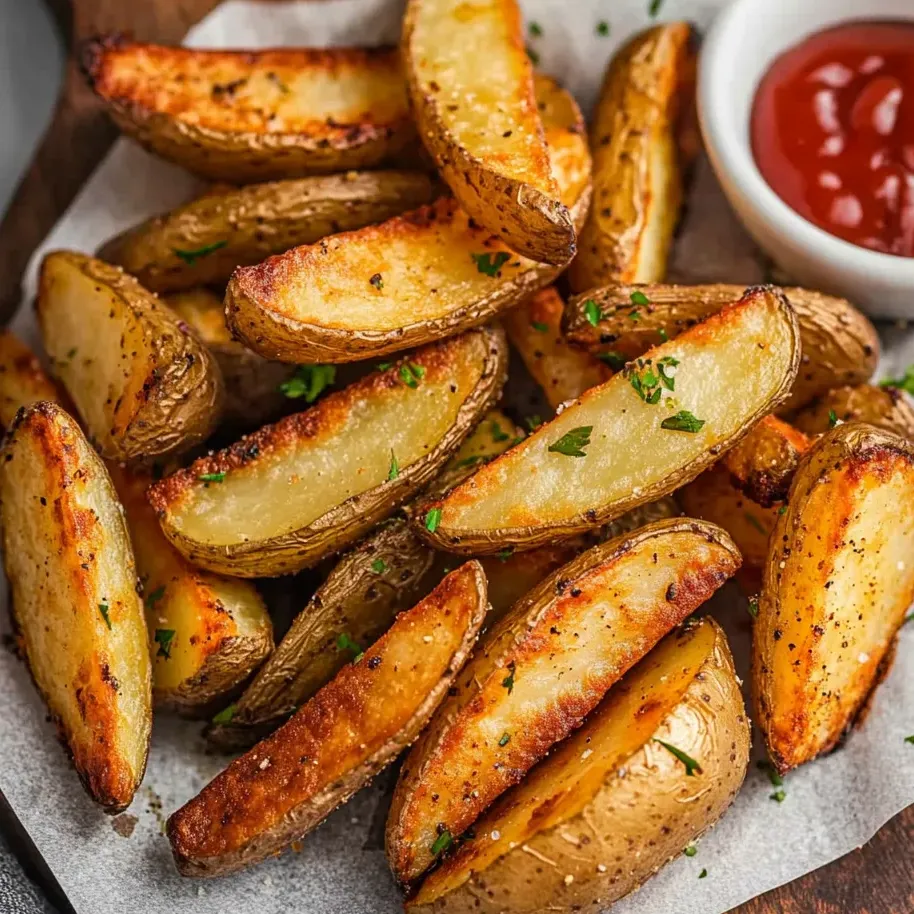 A plate of fries with ketchup.