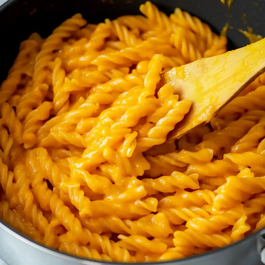 A yellow bowl of pasta.