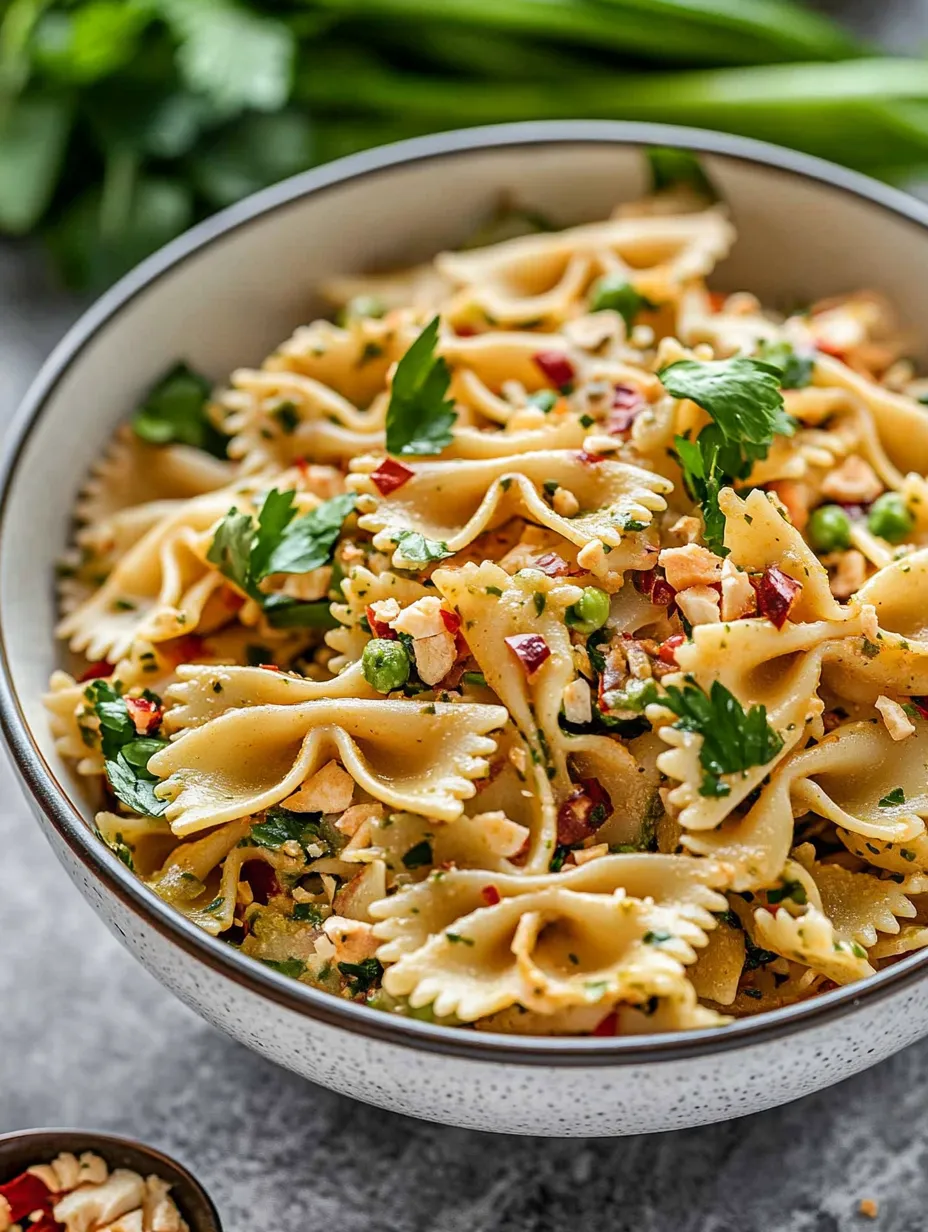 A bowl of pasta with vegetables.