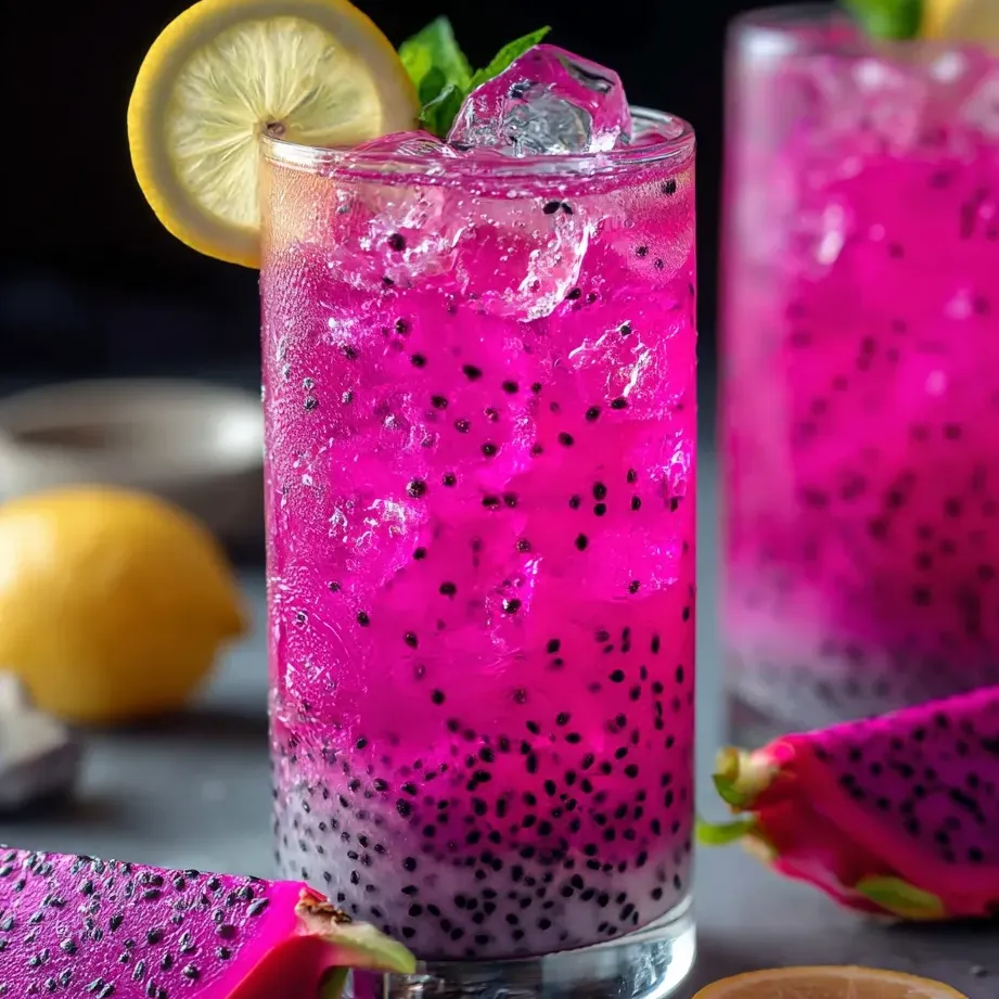 A glass of pink drink with a lemon wedge.