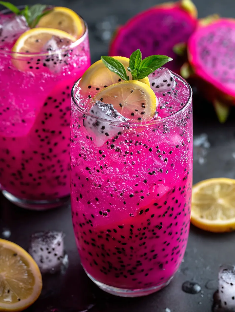 A glass of pink drink with a lemon wedge on top.