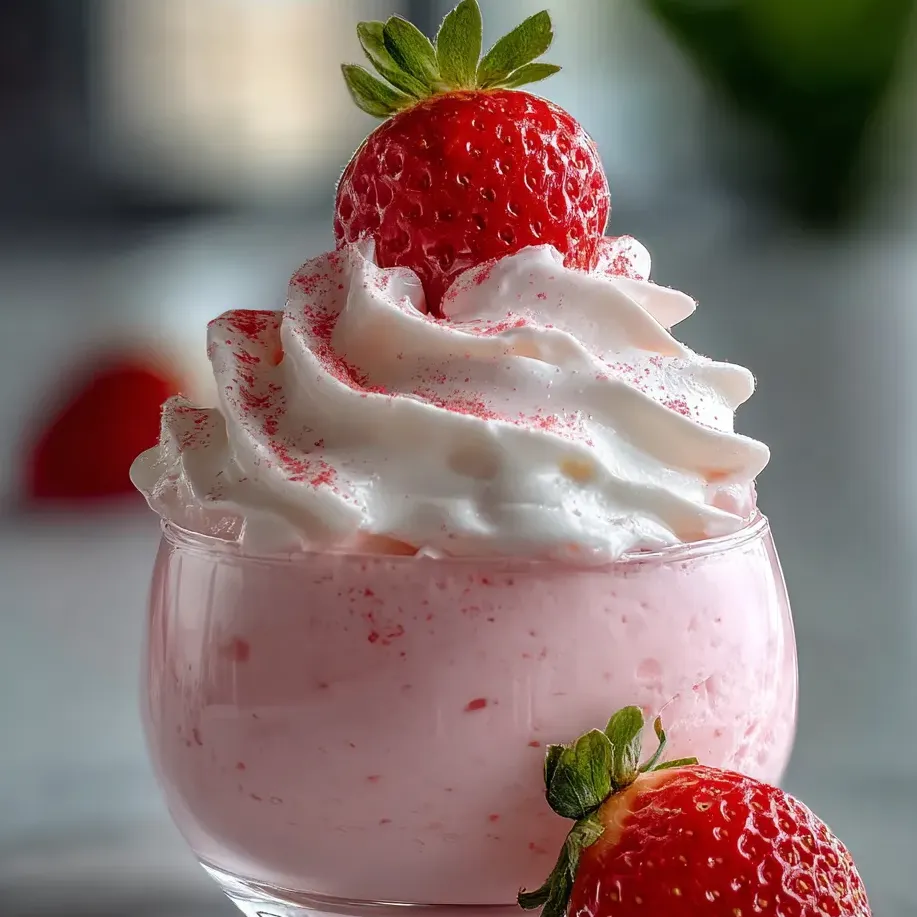 A glass of strawberry whipped cream.