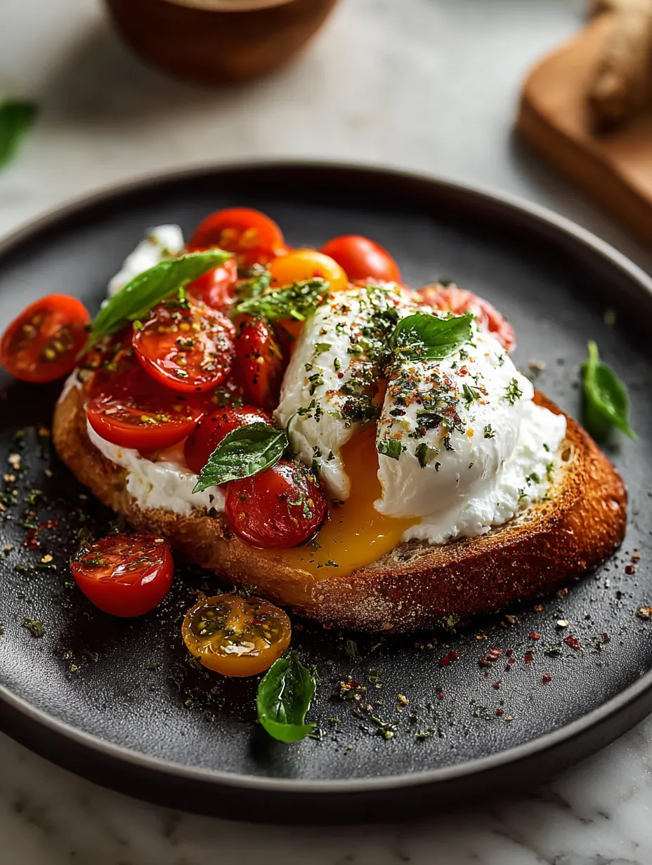 A plate of food with tomatoes and a fried egg.