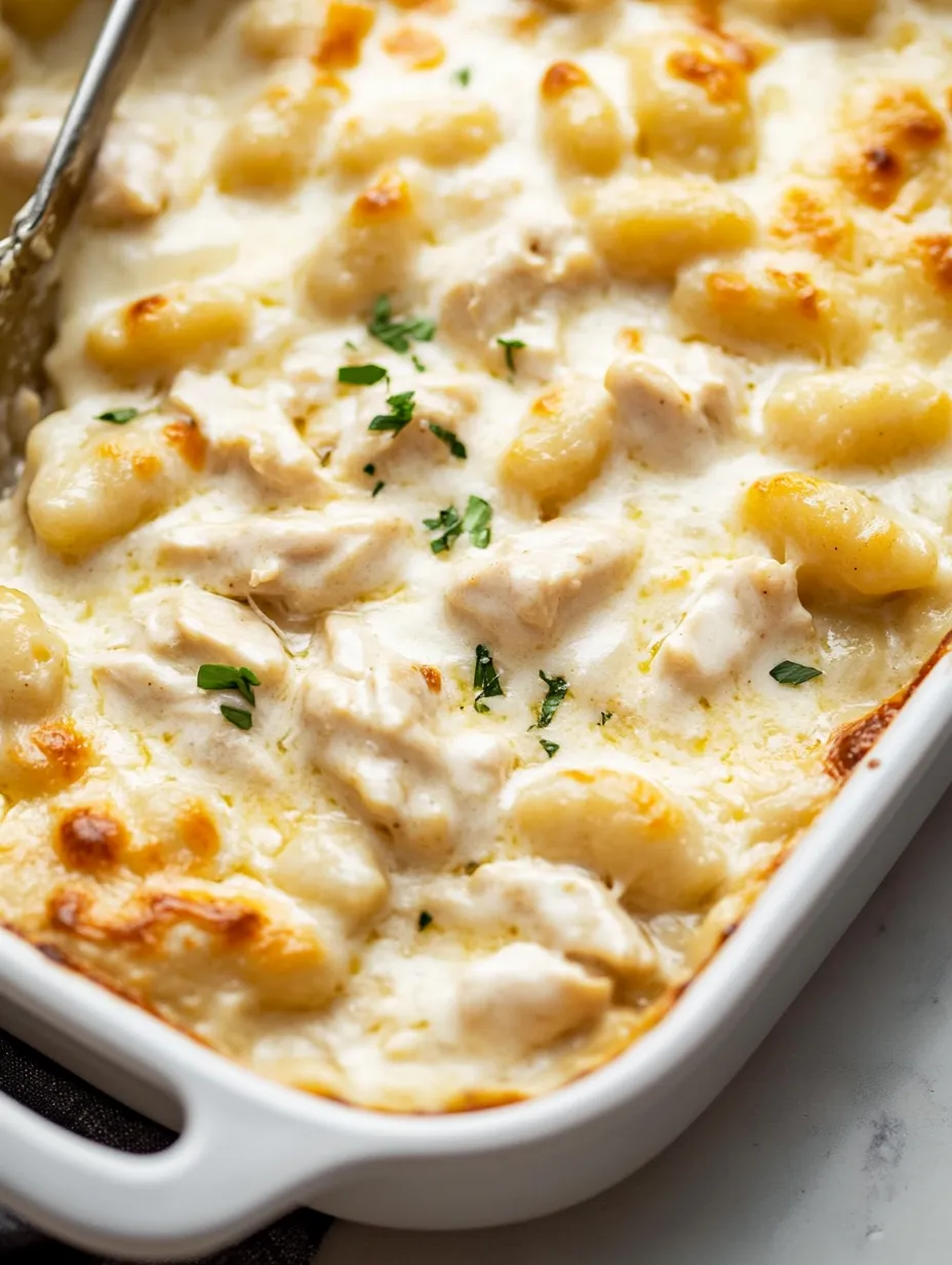 A white bowl with a casserole in it.