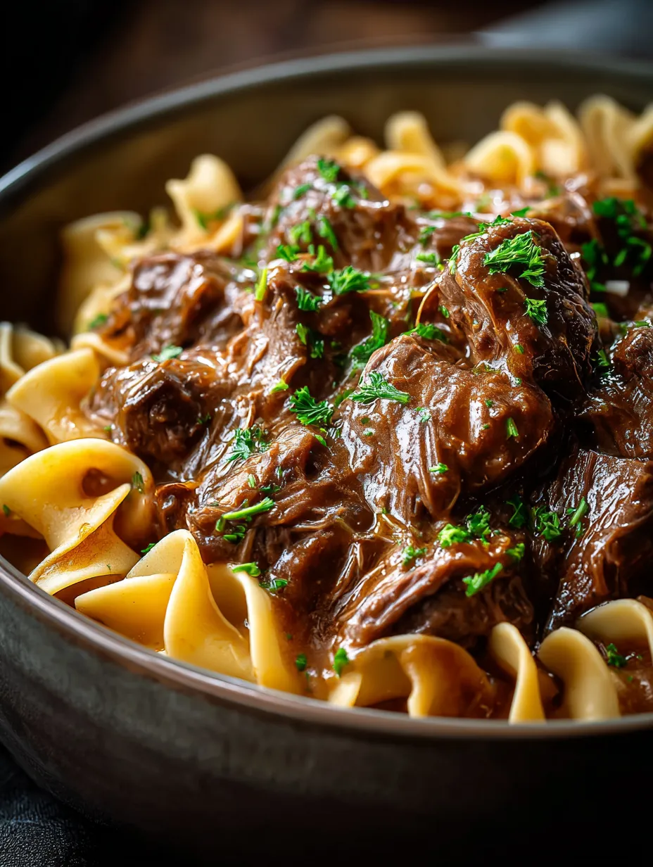 A bowl of pasta with meat and vegetables.