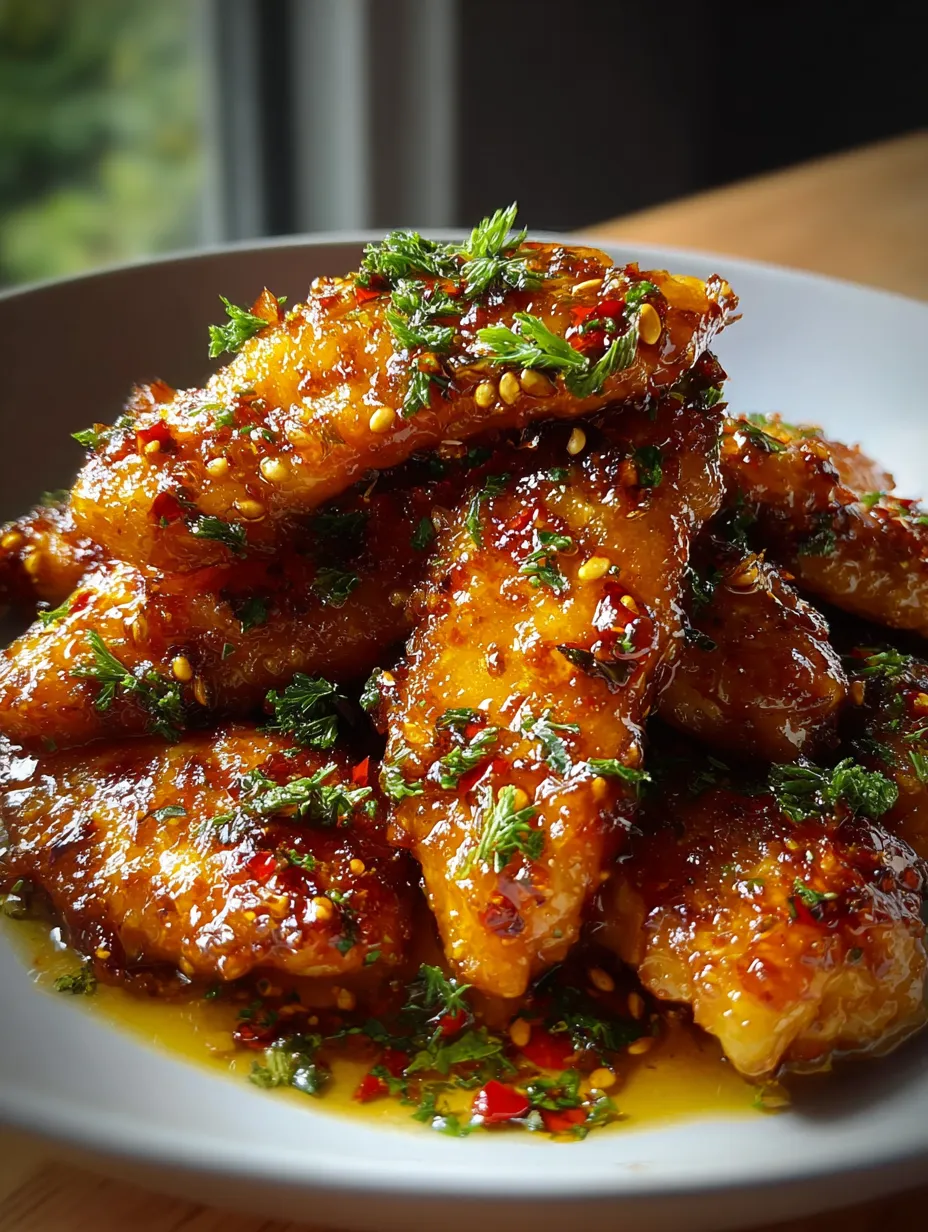 A plate of chicken wings with a sauce.