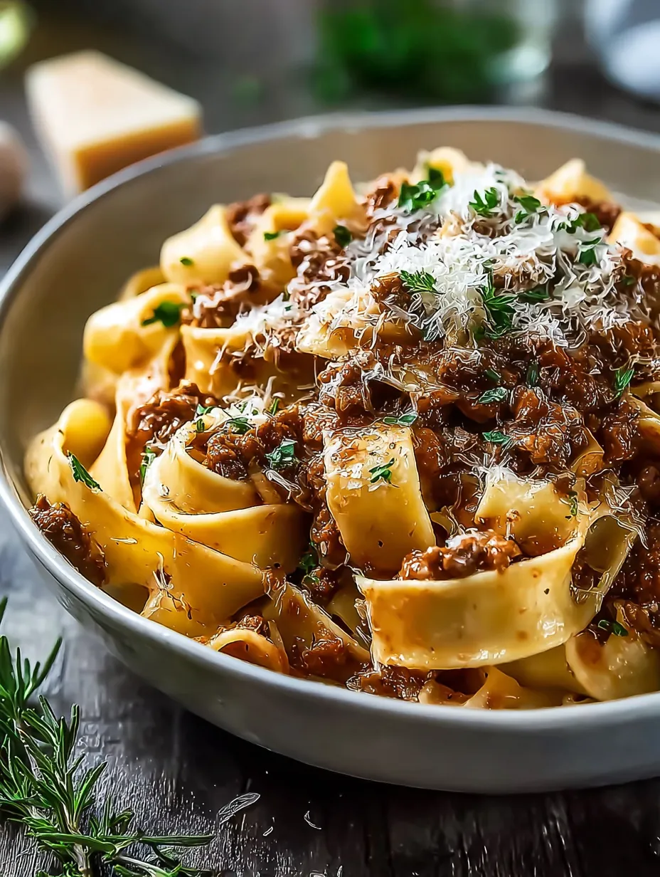 A bowl of pasta with meat and cheese.
