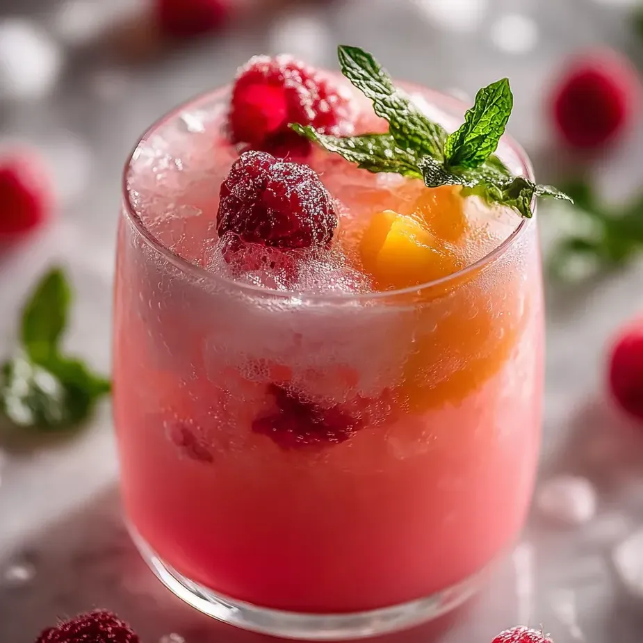 A glass of pink drink with a mint garnish.