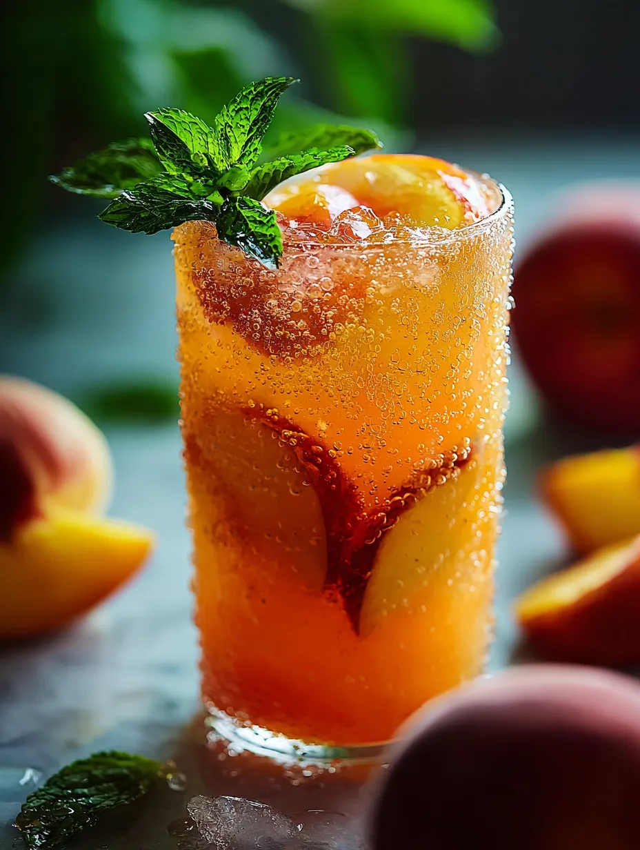 A glass of orange juice with a mint garnish.